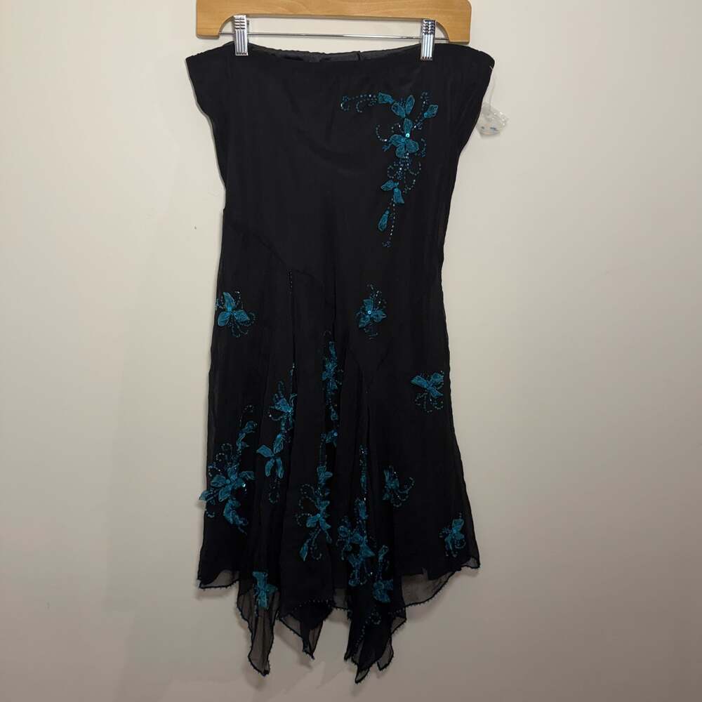 Mixit Black Silk Beaded Floral Embroidered Skirt